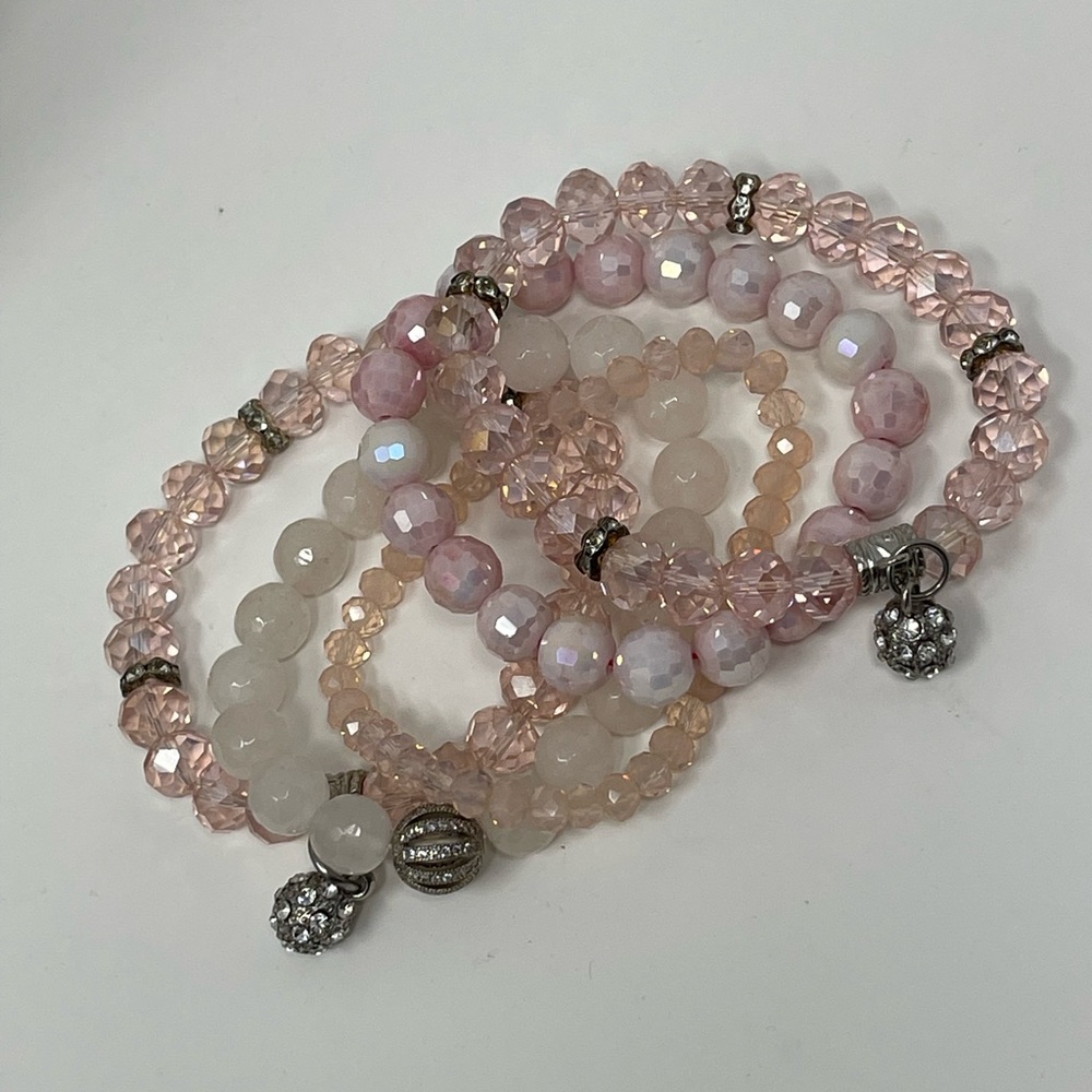 Stretch Beaded Bracelet Stack - Pinks - Picture 2 of 4